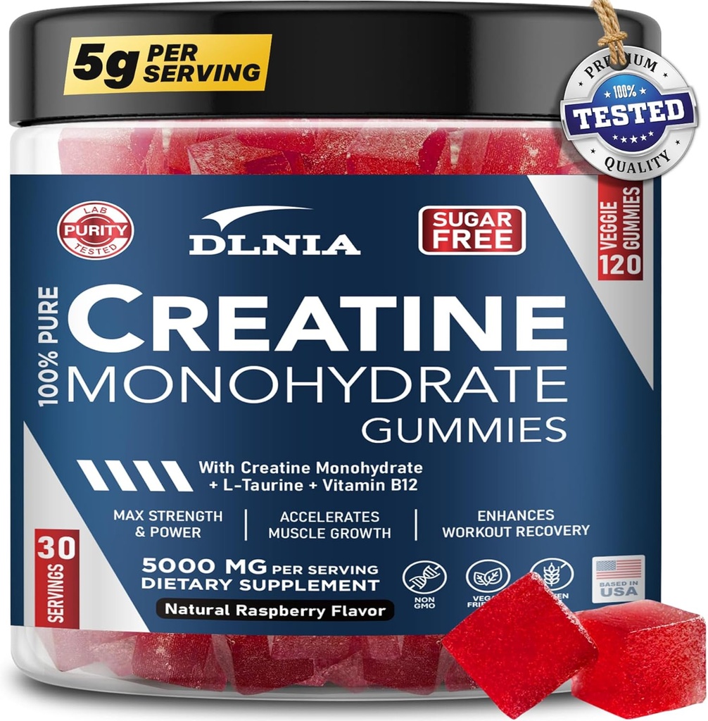 120 Creatine Monohydraat Gummies for Men & Women, Vegan-Friendly, Sugar-Free, & smakelijke kauwtabletten - Instantized Creatine Gummies for Enhanced Muscles Growth, Recovery, & Performance (Raspberry)