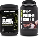 NutraBio Créatine monohydratée, non aromatisée, 300g et Isolate de protéines de lactosérum, Macaroon trempé au chocolat, lot supplémentaire - Énergie musculaire, croissance musculaire maigre, récupération et force