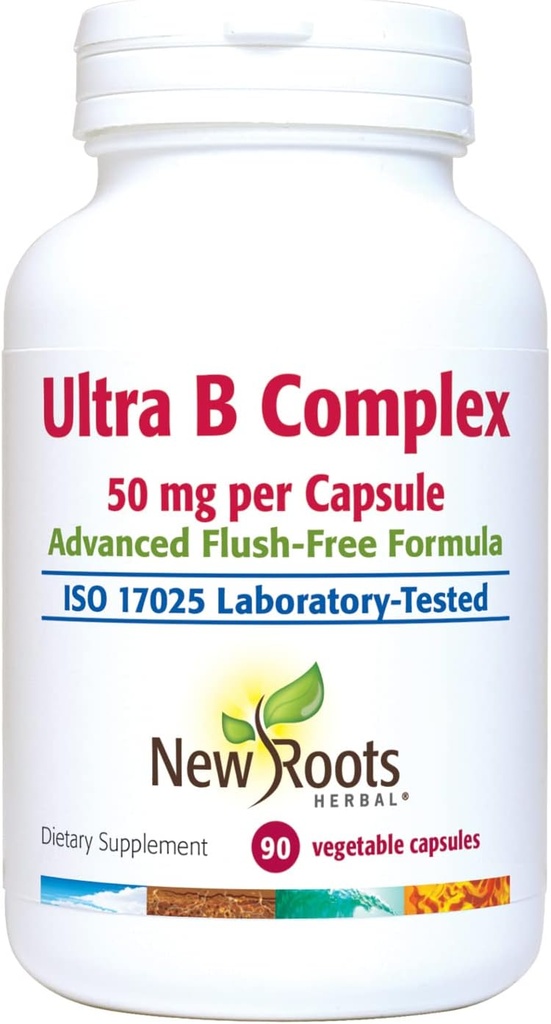 NEW ROOTS HERBAL Supplément Ultra Vitamine B (50mg) avec vitamine B6, B12, Biotin , Supplément avancé de soutien immunitaire (90 capsules de vég.)