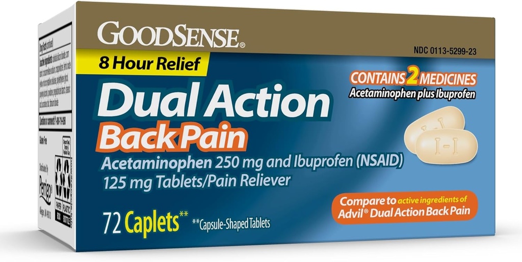 GoodSense Dual Action Acetaminophen en Ibuprofen (NSAID) Tabletten, 250 mg/125 mg, Rugpijn, 72 Tellen