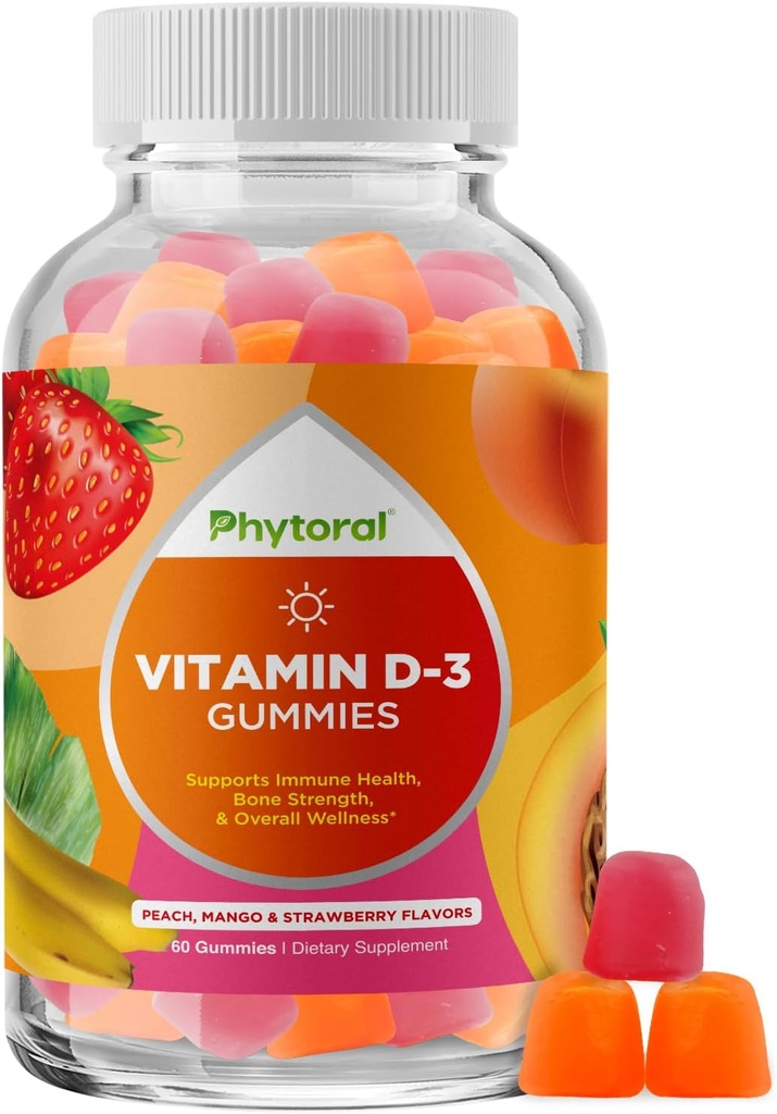 Kauwbare vitamine D Gummies voor volwassenen - Heerlijke dagelijkse vitamine D3 Gummies met D3 2000IU per portie - Gluten en gelatinevrije non-GMO Gummy voor volwassenen Immuniteitsondersteuning (1 maand)