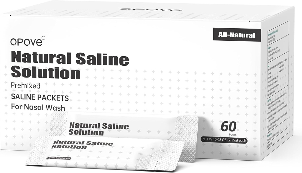 opove Pre-Mixed Saline Packets voor neuswas besproeiingssystemen, natuurlijke en PH Balanced voor Sinus Relief, 60 Packs (Nose Cleaner is niet inbegrepen)