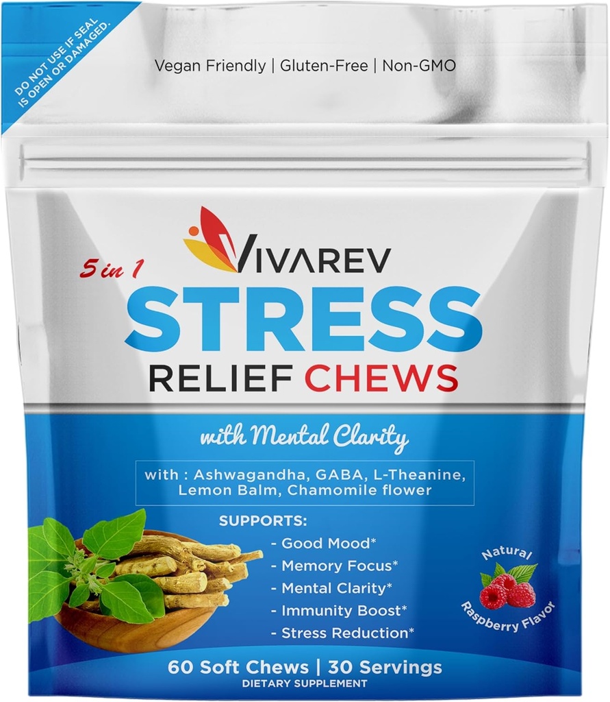 Stress Relief Ashwagandha Gummies - Geformuleerd met Ashwagandha, GABA, L Theanine, Citroen Balm & kamille Bloem als een Stress Relief en Focus Supplement- Natuurlijke Raspberry Flavor, Pack van 60