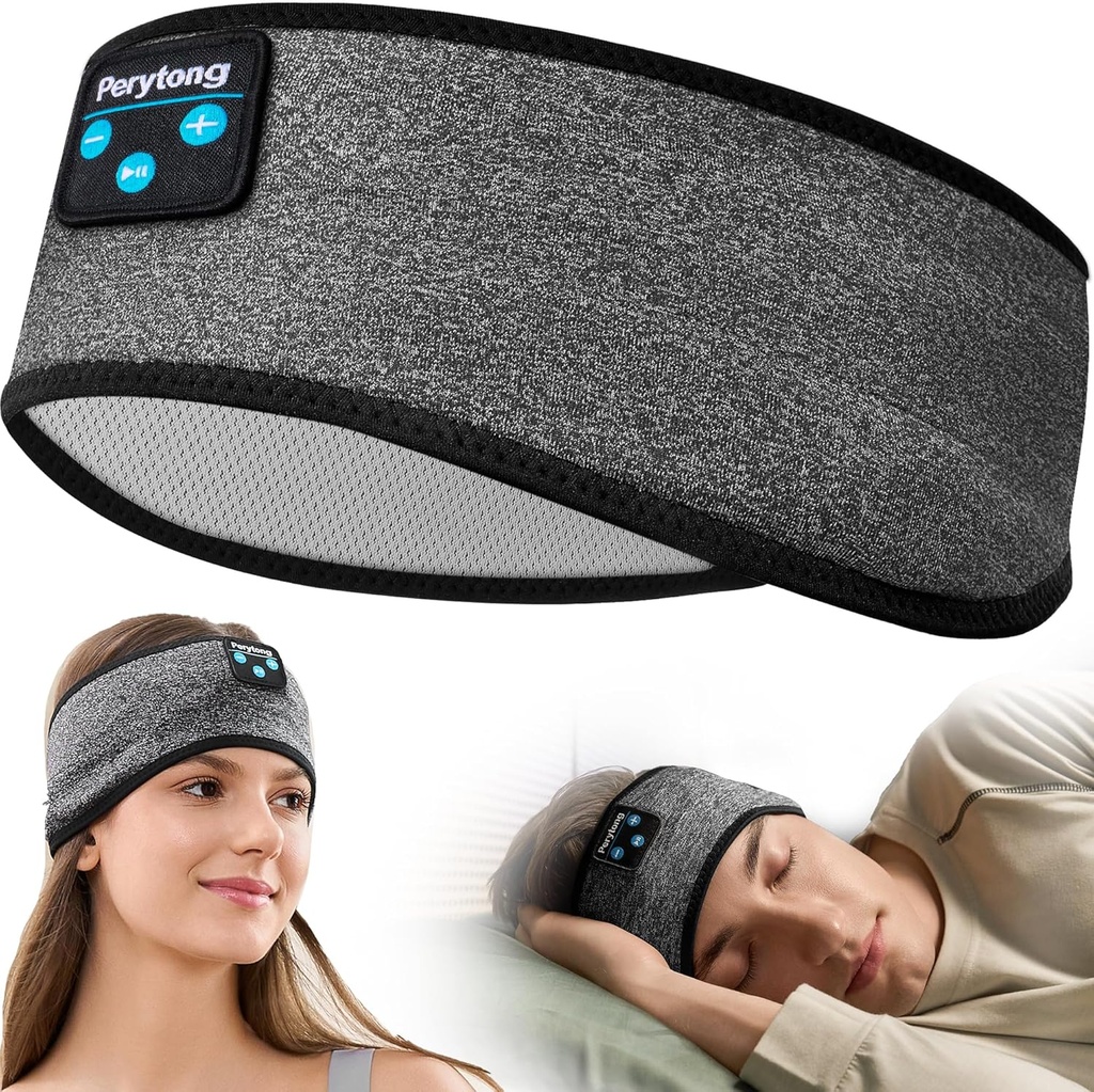 Perytong Draadloze slaaphoofdband met comfortabele oordopjes voor Side Sleepers, Sleeping Eye Mask voor vrouwen Mannen Workout Running