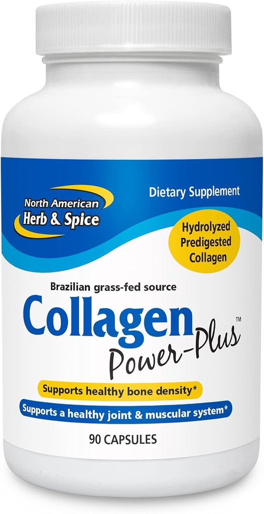 NOORD AMERICAN HERB & SPICE Collageen Power-Plus - 90 capsules - Collageen Supplement - Gezamenlijke & spierondersteuning, gezond haar, huid en nagels - Bromelain, Papain, vitamine C - niet-GMO - 30 porties