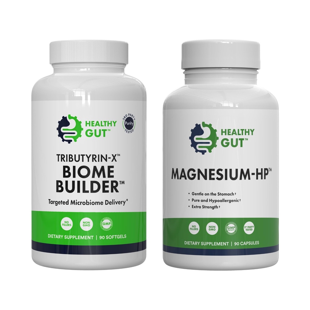 Gezonde Gut Tributyrin-X Biome Builder, 90 Softgels, en Magnesium-HP, 90 Capsules