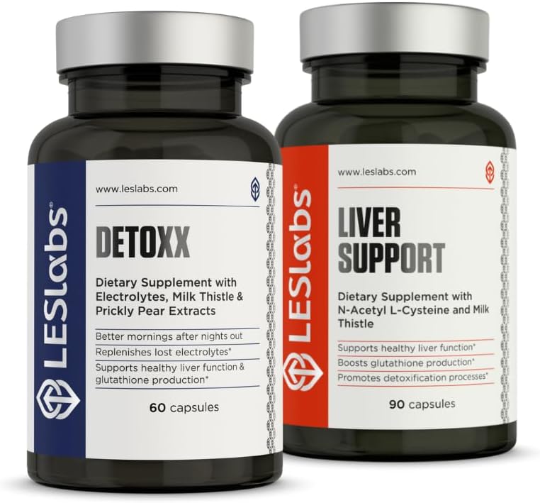 LES Labs Detoxx en Lever Ondersteuning Duo- Bundel voor het ondersteunen van gezonde leverfunctie, glutathion productie, en ontgifting