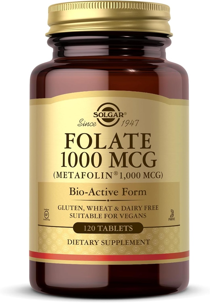 Solgar Folate 1000 mcg - 120 tabletten - 1000 mcg Bio-Active Metafolin - Vegan, Glutenvrij, Zuivelvrij, Kosjer - 120 porties