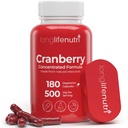 LongLifeNutri Cranberry Extract met vitamine C & E - Pure Geconcentreerde Formule, 500 mg per portie, 180 Vegetarische Capsules, Urinaire Tract Health & Bladder, 6 maanden levering, Made in USA