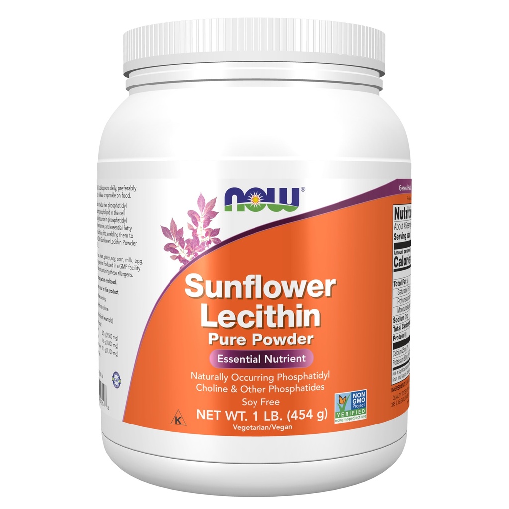 NOW Foods Supplementen, Zonnebloemlecitijn met natuurlijk voorkomende Fosfatidyl Choline en andere Fosfatiden, Poeder, 1-Pond