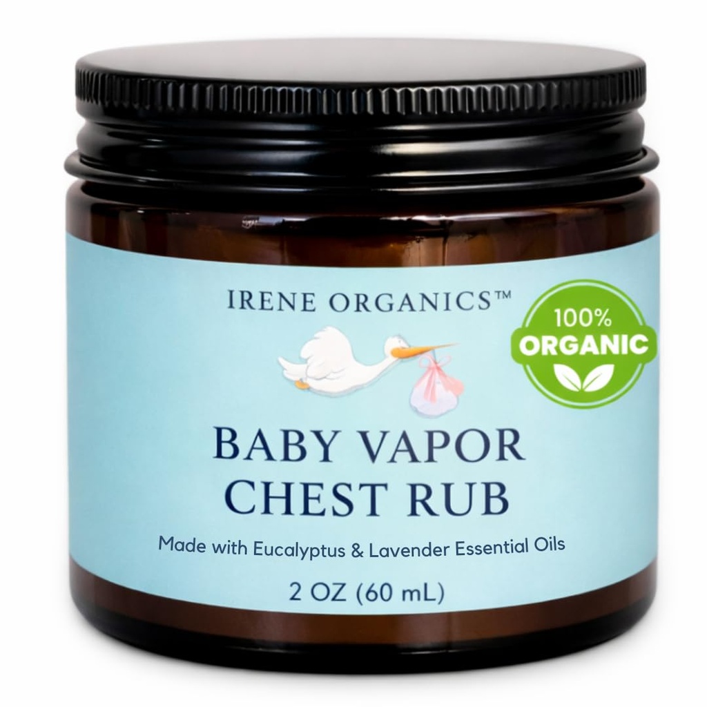 Irene Organics Biologische Baby Vapor Chest Rub Clean Vapo Rub Made with Non Toxic Ingredients like Eucalyptus Essential Oils, Safe for All Ages, Pasgeborenen en Zuigelingen, Zieke Kids Essentials