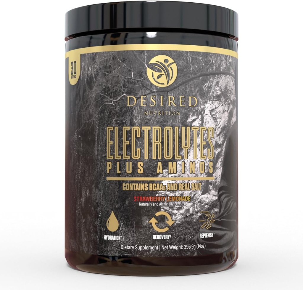 Elektrolyten Plus Amino Electrolytes Plus Amino Recovery Drinkpoeder, volledige hydratatie en Aminozuren/BCAA's, Aardbei Lemonade (30 porties)