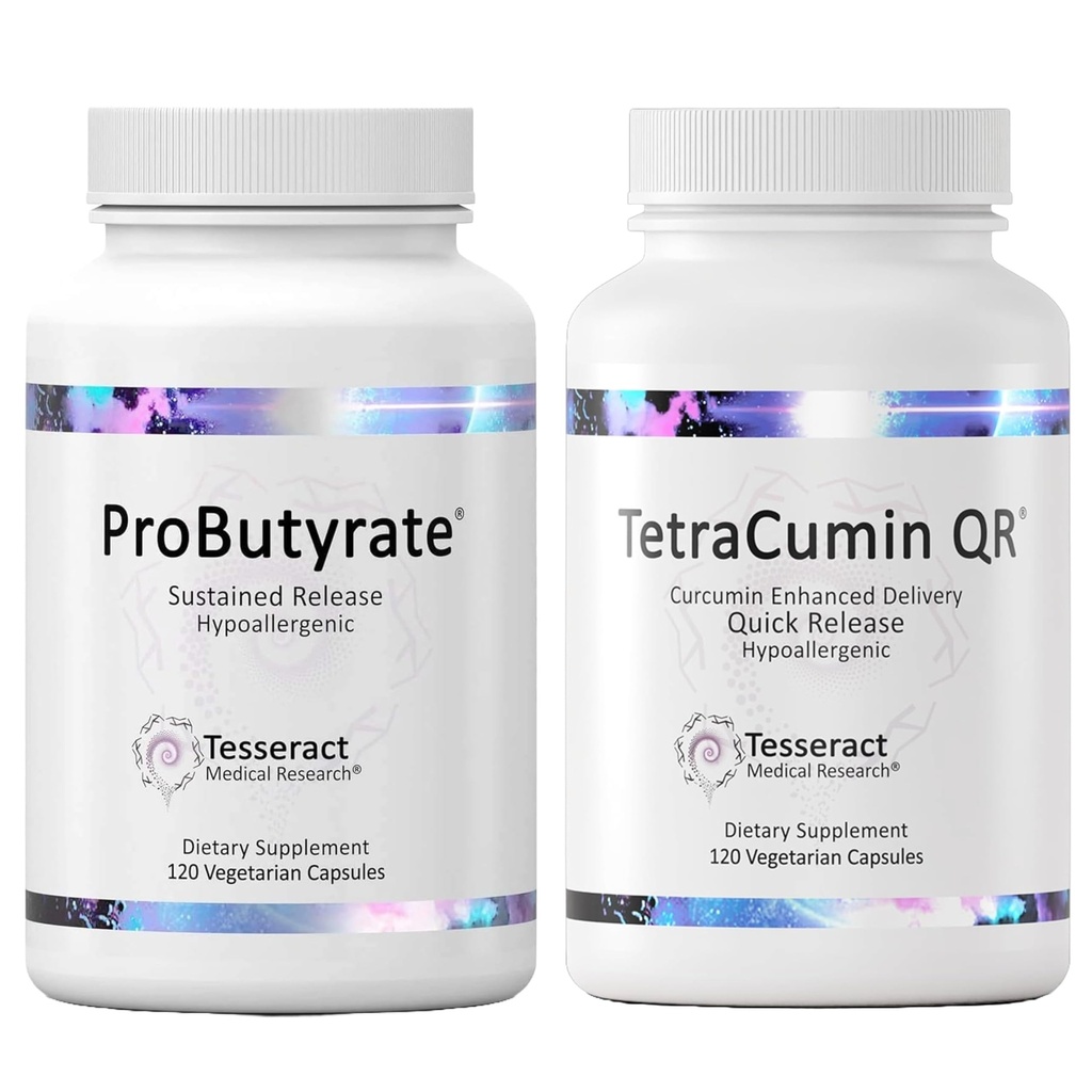 Tesseract Medisch Onderzoek Optimale Gut & Tissue Bundle, Butyric Acid Complex Gastro-intestinale en Curcuma Metabole Joint Relief Supplement