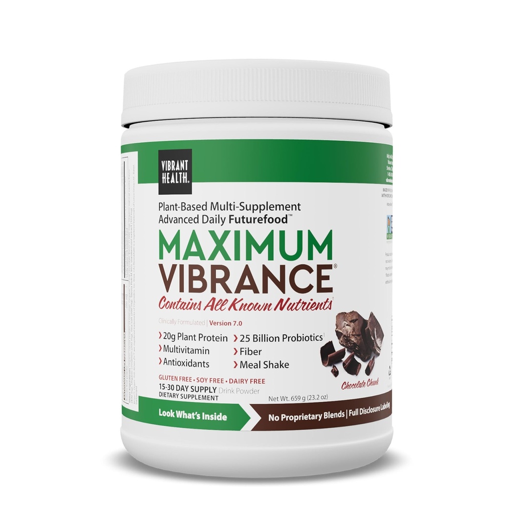 Bruisende Gezondheid, Maximale Vibrance, Complete Vegan Meal Shake met plantaardige proteïne, Chocolade Chunk, 15 porties