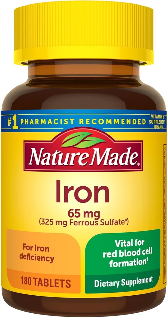 Nature Made Iron 65 mg (325 mg Ferrous Sulfate) Dieetsupplement voor Red Blood Cell Support 180 tabletten (verpakking van 1)?