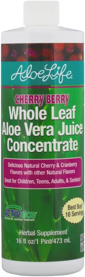 Aloe Life - Aloe Vera Jus de feuille entière, certifié biologique, sans gluten (Cerry Berry, 16 oz)