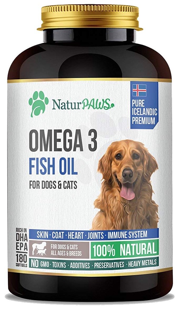 Omega 3 Visolie supplement voor honden en katten - 1000 mg Pure DHA en EPA Omega's - Ondersteunt gezonde jas en huid, hart, immuunsysteem, gewrichten en hiep - 180 softgels