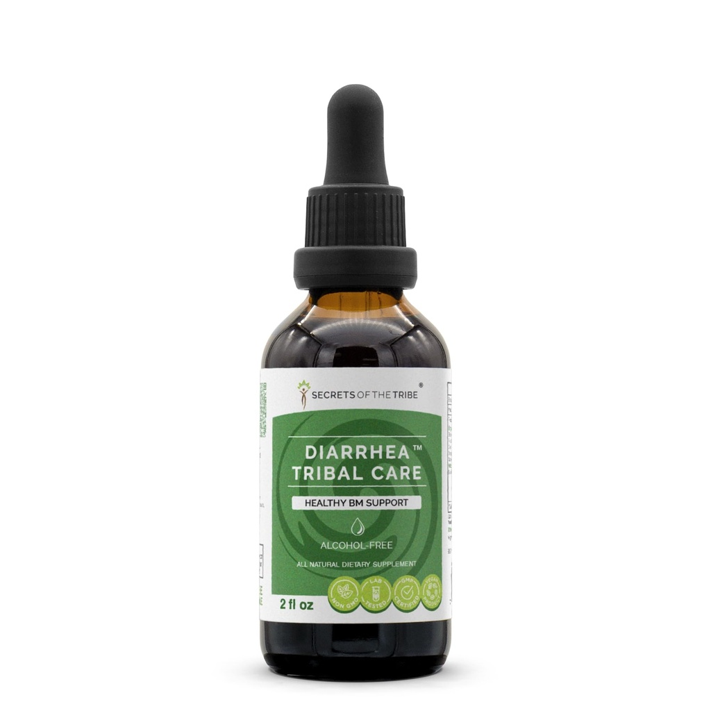 Geheimen van de stam Diarree Tribal Care Tinctuur Alcoholvrije Extract, Kruiden BlackBerry Rubus Fruticosus, Kamille Matricaria Recutita, Goldenseal Hydratis Canadensis Gezonde spijsvertering 2 oz