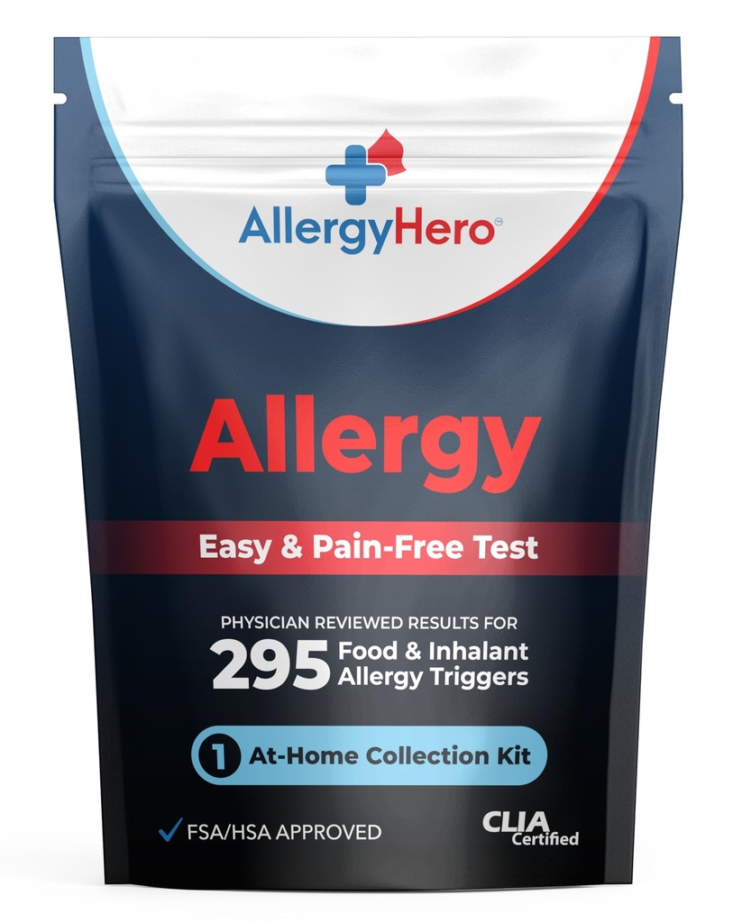 AllergieHero uitgebreide voedsel- en milieuallergie testkit met 295 triggers voor volwassenen en kinderen Eenvoudig en pijnvrij bij thuisgebruik Allergie testkit met nauwkeurige resultaten