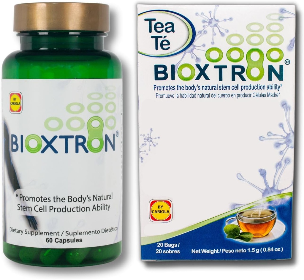 Bioxtron Natural AFA Stam Cell Supplement - Gezamenlijke Ondersteuning & Spierpijn - Immuunsysteem Ondersteuning - Ondersteuning Energieniveaus - Natuurlijke Blue Green Algen Spirulina - 60 Caps + Theezakken
