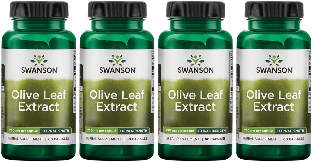 Swanson Olive Leaf Extract Capsules with 20% Oleuropein - (60 capsules, 750 mg Each) 4 Pack