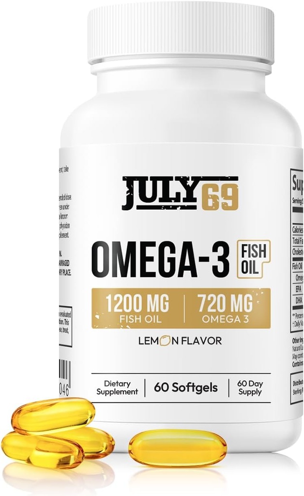 Omega 3 Visolie - 1200 MG Visolie, 720 MG Omega 3, Citroensmaak, 60 Softgels, natuurlijke EPA-DHA Softgels voor kracht & gezondheid, hoge potentie, ondersteuning voor vrouwen & mannen