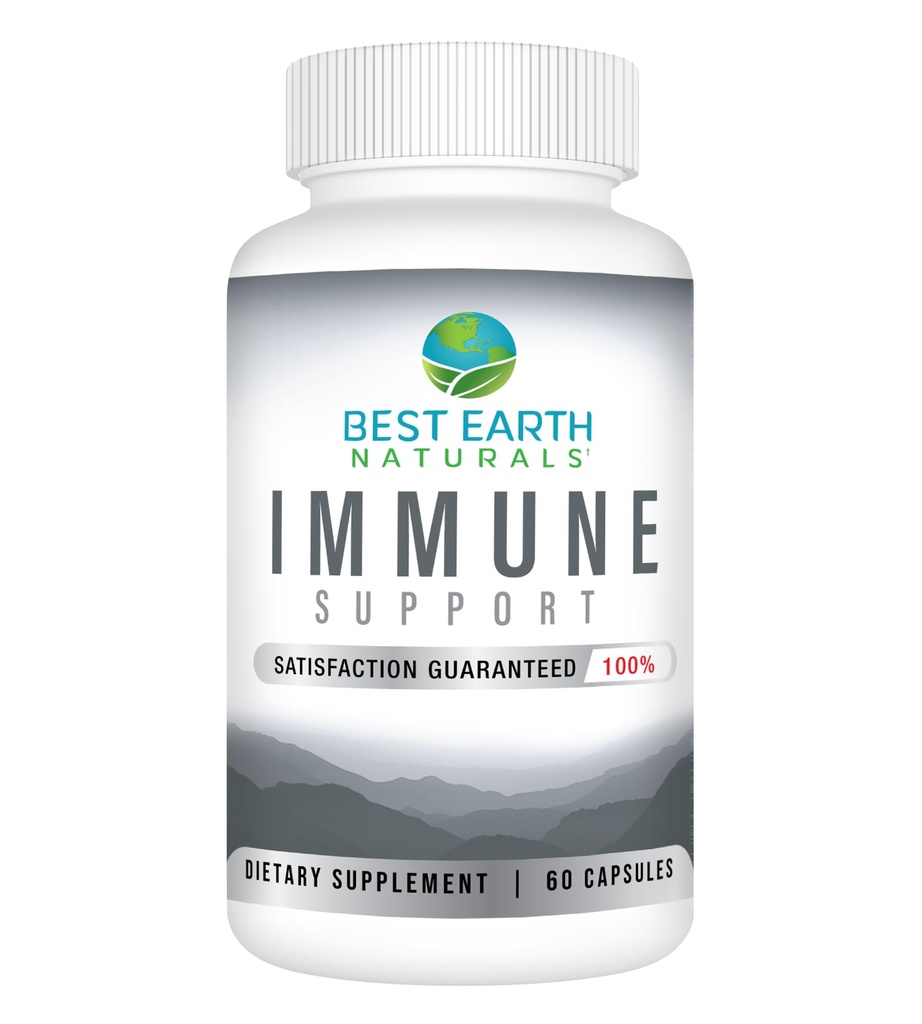 Best Earth Naturals Immuun Ondersteuning Supplement - Multi vitamines voor volwassenen met vitamine C 30 mg, vitamine E 30 Iu, Kurkuma, Paddestoel, Knoflook Supplement & Meer - 60 Capsules