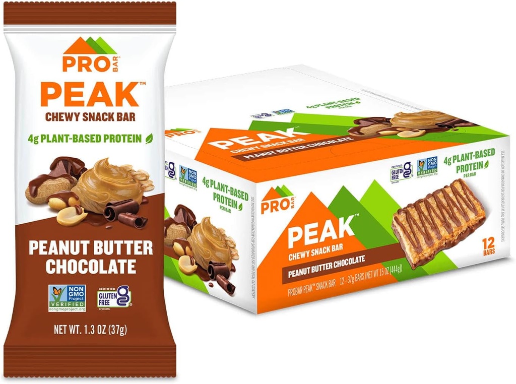 PROBAR - Peak Bar, Peanut Butter Chocolate Snack Bars, 4g Proteïne, Non-GMO, Glutenvrij (verpakking van 12)
