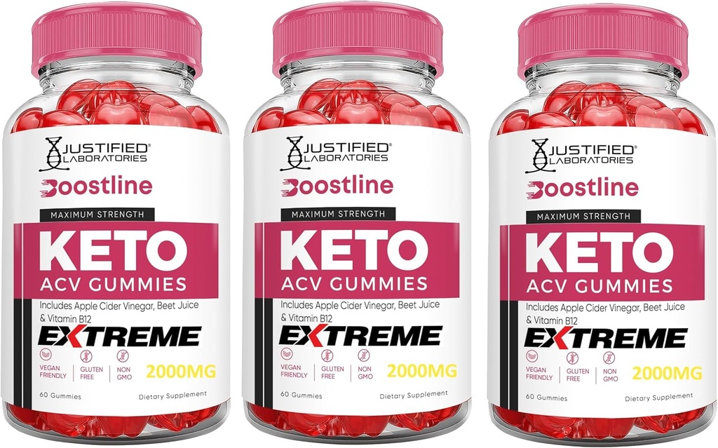 Laboratoires justifiés (3 Pack Boostline Keto ACV Gummies Extreme 2000MG Boost Line Keto Gummies vinaigre de cidre de pomme formulé avec le jus de betterave grenade poudre B12 végétalien non OGM 180 Gummys