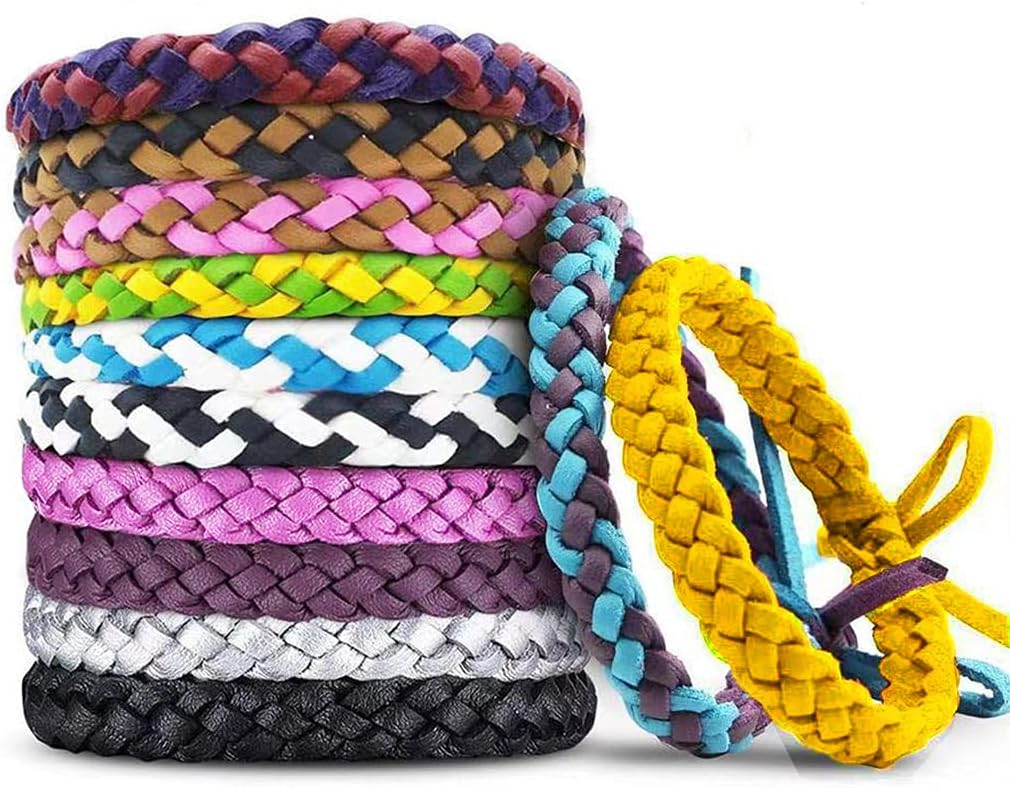 12 Pack muggenafstotende armbanden, individueel verpakt PU lederen Insect & Bug afstotend polsbandjes voor kinderen & volwassenen Outdoor Camping Vissen Reizen