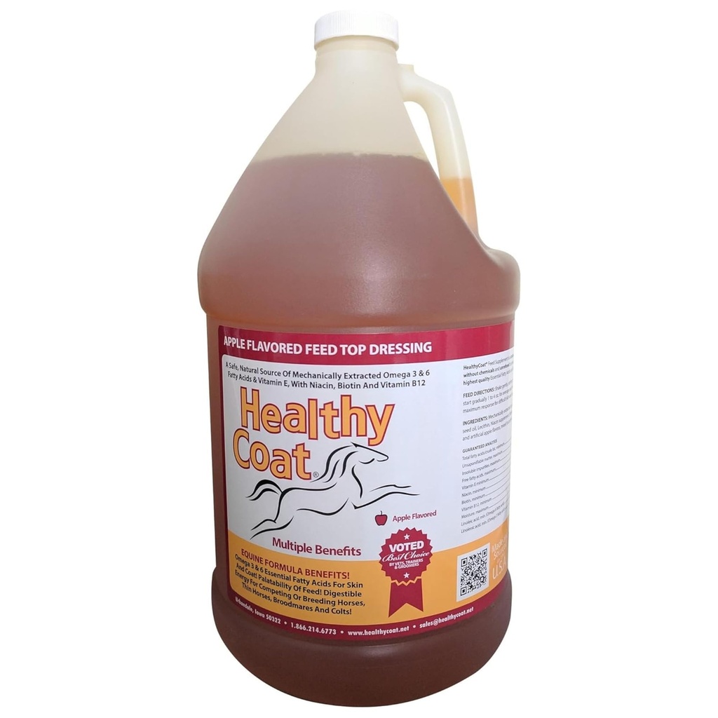 Gezonde Coat Feed Supplement voor paarden: Gallon. Huid, jas, lichaamsconditie, prestaties, allergieën, immuunsysteem, hoef, Joint, Omega 3 & 6 vetzuren.