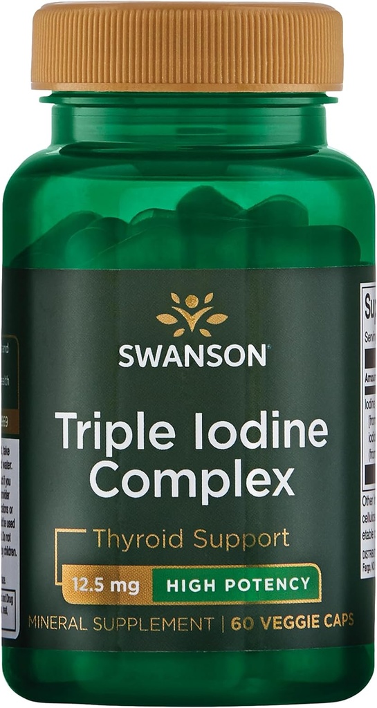 Swanson Triple Jodium Complex-Natural Supplement for Vital Thyroid Support-Promotes Metabole functie, verhoogde rode bloedcelproductie, & Heart Health-(60 Veggie Capsules, 12,5 mg Each) 1 Pack