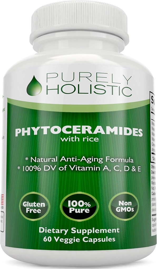 Phytoceramides Skin Therapy Supplement 60 Capsules 100% Rice Based 100% Natural Vegetarian/ Vegan Capsules 100% DV of Vitamin A,C,D & E with No Fillers or Artificial Ingredients
