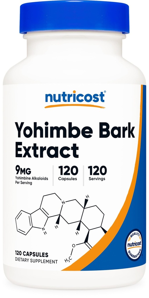 Nutricost Yohimbe Bark Extract 450mg (9mg Yohimbine Alkaloids), 120 Capsules - Extra sterkte, Glutenvrij, Non-GMO