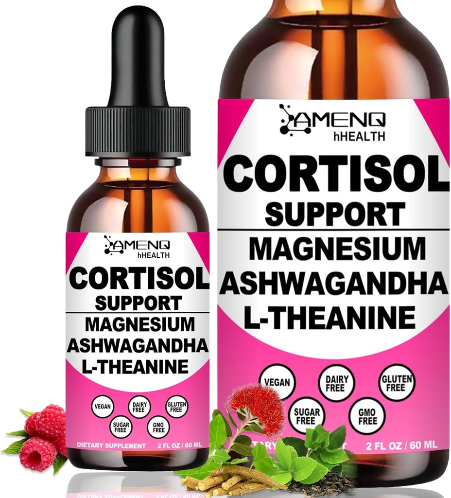 2 Pack Cortisol Supplementen voor vrouwen, 17-in-1 Cortisol Calm Detox Reducer Manager w. Magnesium Ashwagandha Theanine, Cortisol Liquid Drops for Relax, Recess Mood & Hormone Harmony, Cortisol Drink Mix