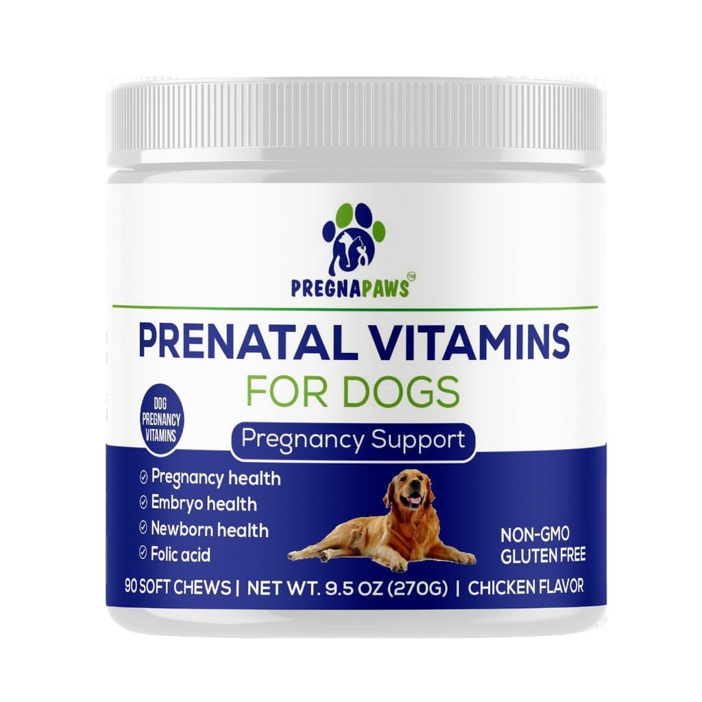 Prenatale vitamines van de hond - Ondersteunt gezonde zwangerschap, puppy ontwikkeling en borstvoeding - Rijk aan foliumzuur, ijzer en calcium - geavanceerde prenatale supplement voor zwangere en verpleegzame honden - 90 zachte kauwen