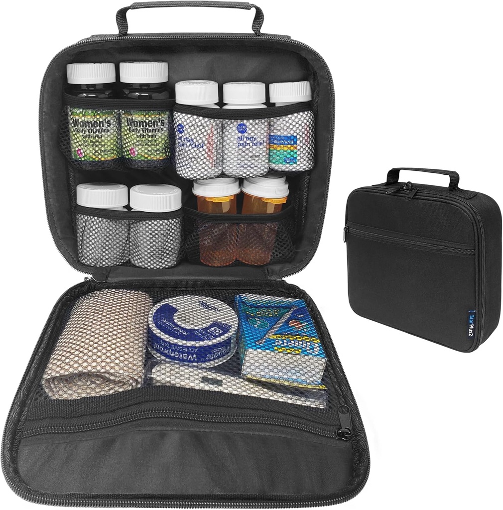 Medium Travel pil fles Organisator, Medicine Bag, drager voor medicijnen en medische benodigdheden - zwart (Zonder slot)