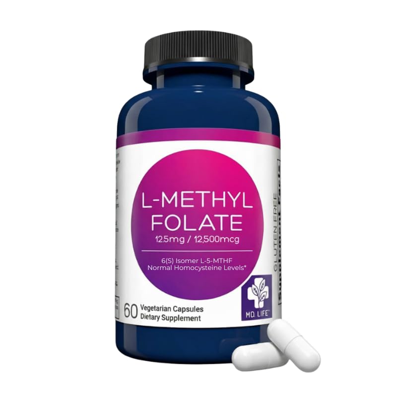 MD Life L-Methylfolaat 12,5 mg Supplement - Professional-Grade Active L Methylfolaat Supplement - 60 Capsules - L-Methylfolaat 12,5 mg - Maximale Potentie MTHFR W/Essential Aminozuren