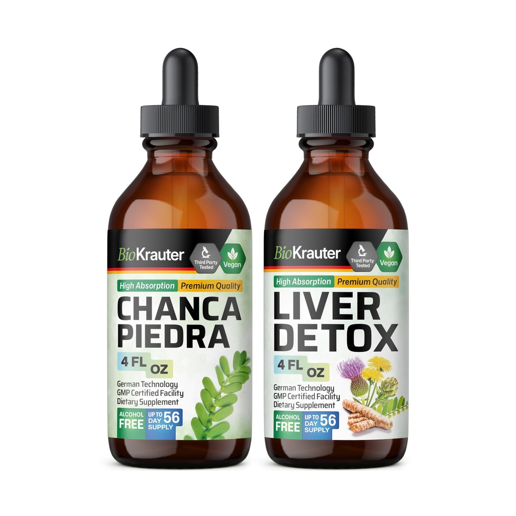 BIO KRAUTTER Chanca Piedra Teinture 4 Fl. Oz. & foie Teinture de détox 4 Fl. Oz.