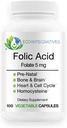Foliumzuurfolaat 5mg (B9) Prenatale, Reproductieve Gezondheid, Homocysteïne, Metabolisme, Cardiovasculaire, Bot, Immuun Ondersteuning, Allergenen Vrij, Niet GGO - 100 Vegan Capsules