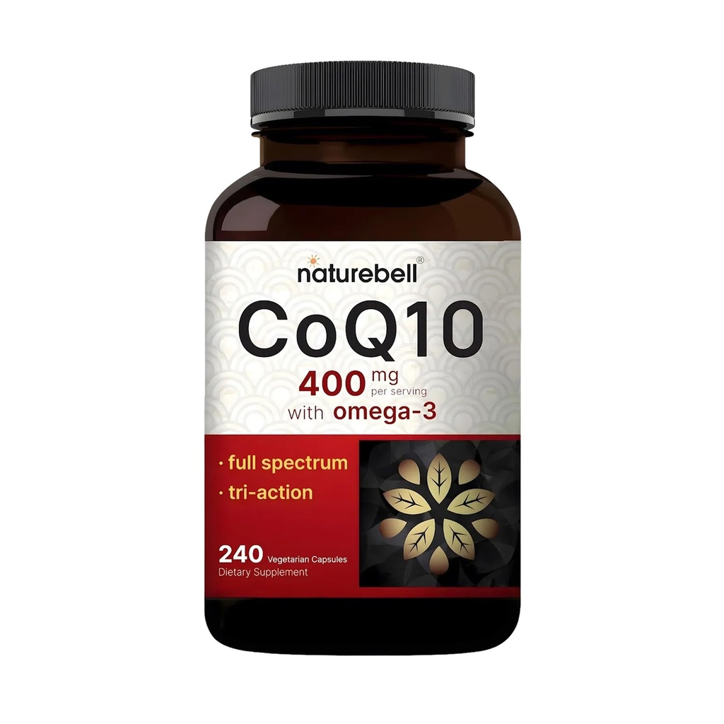 NatureBell CoQ10 400mg met Omega-3-240 Capsules - Antioxidant Supplement voor Hart- en Energiegezondheidsondersteuning - Ondersteunt Cellulaire Energie* - Extra sterkte Co-enzym Q10