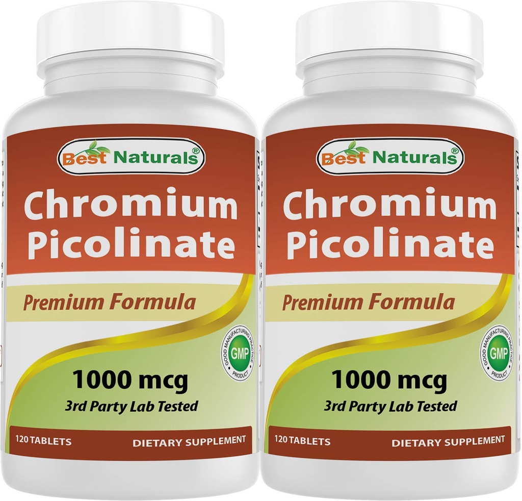 Meilleurs produits naturels Picolinate de chrome 1000 mcg 120 comprimés (paquet de 2)