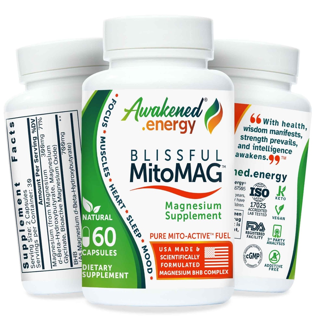 Blissful MitoMag 300mg Elemental Magnesium Complex: Mg Glycinate, Mg BHB - Slaapspieren Mood Energy Cognitive Focus Kalm 