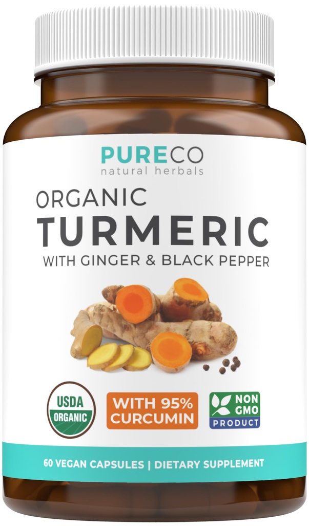 Biologische Kurkuma Gember Black Pepper Supplement - Hoge potentie Biologische Kurkuma Curcumine Capsules met Gember & Black Pepper voor Enhanced Voordelen en Absorptie - Vegan & Non-GMO (1 maand levering)