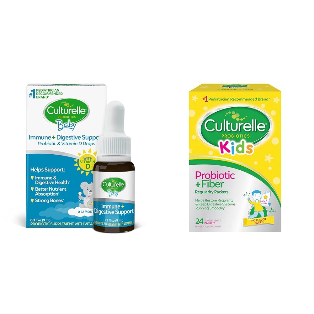 Culturelle Baby Immune & Digestive Support Probiotic + Vitamin D Drops, 30 Day Supply Kids Probiotic + Fiber Packets, 24 Count
