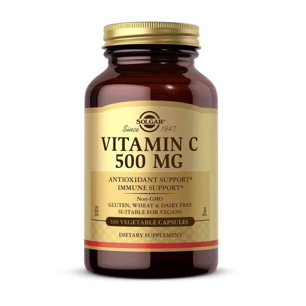 Solgar Vitamine C 500 mg, 100 plantaardige capsules - Antioxidant & Immune Support - Algehele gezondheid - Ondersteunt gezonde huid en gewrichten - Niet GGO, Veganistisch, Glutenvrij, Kosher - 100 porties