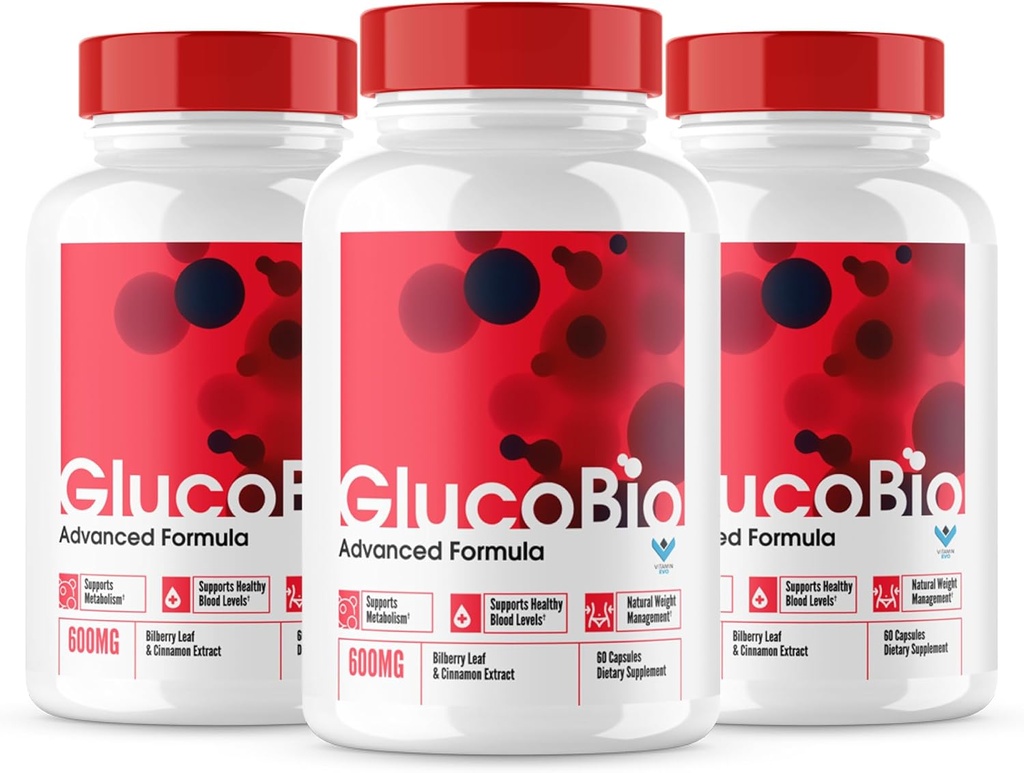 (Official 3 Pack) Glucobio Capsules, Gluco Bio Blood Support Pillen Geavanceerde Formule, GlucoBio Alle natuurlijke ingrediënten, GlucoBio Maximale sterkte, Glucobio, Glucobio Blood, Glycogen Ondersteuning (180 Caps)
