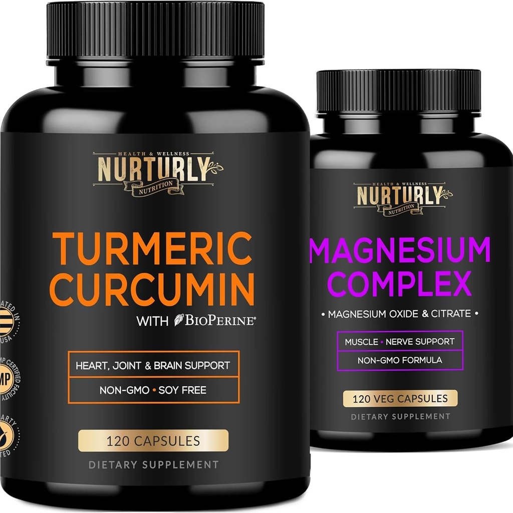 Citrate de magnésium et oxyde 500mg Supplément complexe et curcumine curcumine - haute absorption Force maximale - Suppléments curcuma pour la santé articulaire, cardiaque