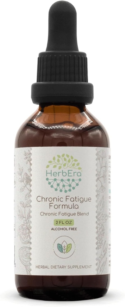 HerbEra Chronic Fatigue Formula B60 Alcoholvrij Extract Tinctuur: Siberische Ginseng Root, Ashwagandha Root, Licorice Root, Ginkgo Biloba Leaf, Reishi Mushroom. Chronische vermoeidheid Blend 2 Fl Oz