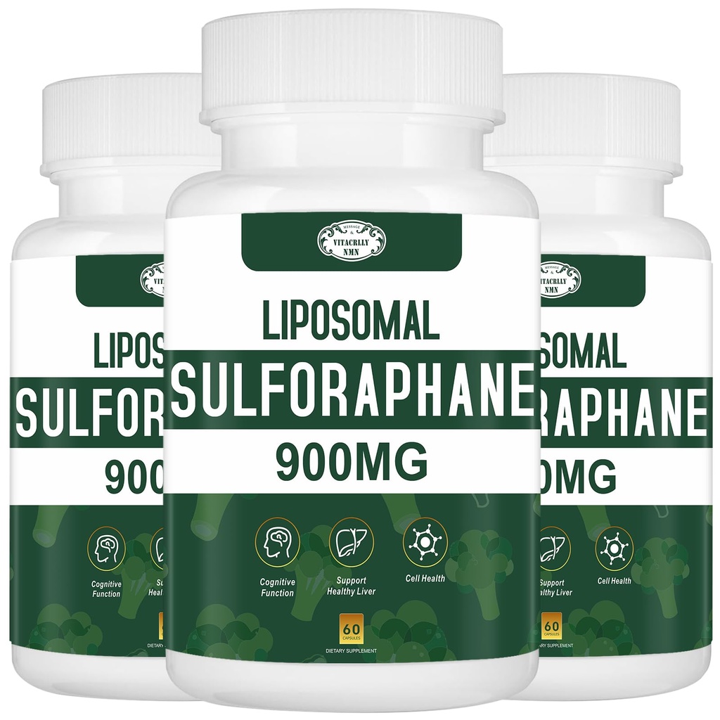 900MG Liposomal Sulforaphane Supplement Broccoli Extract, leversupplement voor antioxidant, spijsvertering, Cellular Health 180 Capsules